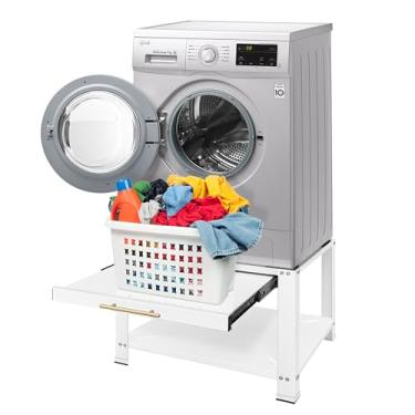 Imagem de Royxen Pedestais de máquina de lavar e secar roupa de metal resistente, 73,7 cm, pedestal de lavadora e secadora, parafusos extra grandes para antivibração, prateleira de cesta, capacidade de 362 kg