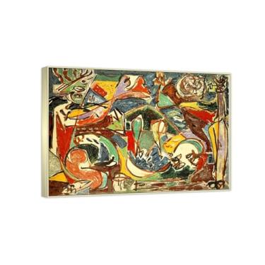Imagem de Arte de parede famosa. Impressão em tela emoldurada. A chave de Jackson Pollock. Famosas pinturas de arte abstrata. Decorações de sala de estar em casa e escritório imagens 70 x 98 cm (27,6 x 38,5 pol