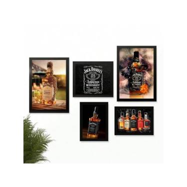 Imagem de Kit 5 Quadros Decoração Placas Area de Churrasco Cerveja Marcas Bar Bu