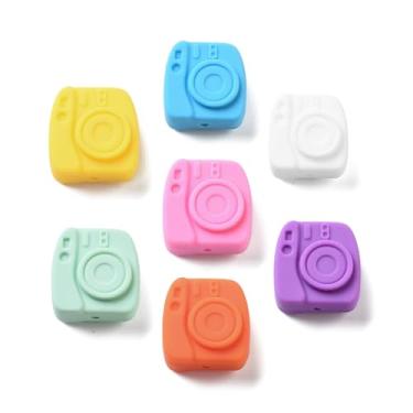 Imagem de LiQunSweet 30 peças de contas de silicone focais em forma de câmera de cores aleatórias para máquina fotográfica para joias faça você mesmo, colar, artesanato, bolsa, chaveiro, caneta, decoração