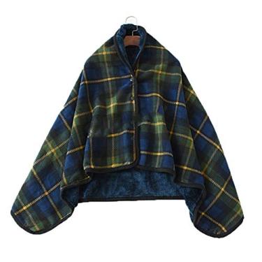 Imagem de EHVYBDX Xaile xadrez cachecol camada dupla cobertor versátil xale ombro quente casa escritório quarto viagem avião metrô para mulheres senhora uso inverno