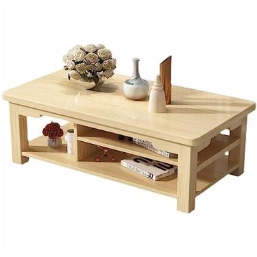 Imagem de Mesa de coquetel, mesa de chá, prateleira de armazenamento dupla, mesa de centro de madeira, mesa de centro retangular, mesa de centro de madeira maciça, para sala de estar, escritório em casa, café