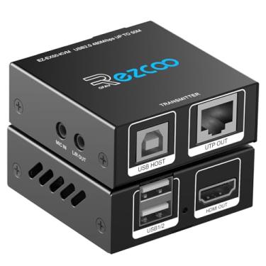 Imagem de Extensor KVM USB HDMI para RJ45 Over Cat5e/6/7 1080P @60Hz até 45.7 m/50M, receptor transmissor HDMI Over Ethernet, suporta teclado, mouse, 2 portas, hub USB2.0, áudio estéreo e microfone