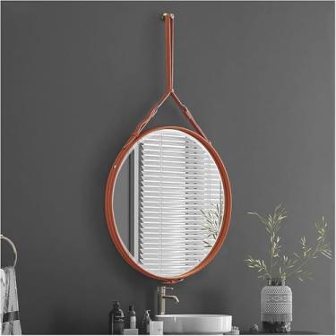 Imagem de Espelho De Parede Redondo Com Corrente De Couro, Espelho Decorativo Moderno Para Casa Banheiro Quarto, Sala De Estar, Entrada, Marrom/laranja, Orange, ø80cm/31.5in