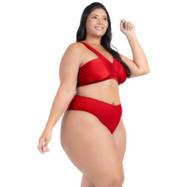 Imagem de Biquini Cós Alto Sustentação Plus Size Alças Largas Decote - HYPE MODA