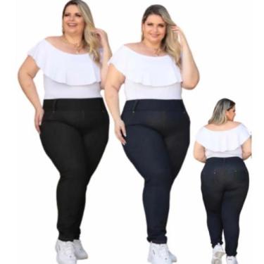 Imagem de Calça Plus Size Modeladora Cotton Jeans Cós Alto 46 Ao 56 - LM Plus Si
