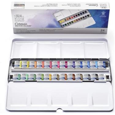 Imagem de WINSOR & NEWTON Conjunto de aquarela Cotman – caixa de metal 24 meias frigideiras
