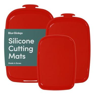 Imagem de Blue Ginkgo Tábuas de corte de silicone – conjunto de 3 (pequeno, médio, grande) – dupla face, grossa, flexível, antiderrapante, livre de BPA – sulcos de suco, lavável na lava-louças (feito na Coreia