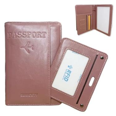 Imagem de Munyee Hua Carteira de viagem com suporte de passaporte com bloqueio de RFID com compartimentos para cartões, acessórios de viagem, Rosa empoeirado, Viagem moderna
