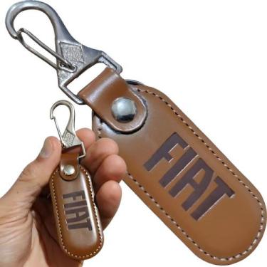 Imagem de Chaveiro Couro Marrom Fiat Mosquetão Chave Carro Gancho Argola Luxo - 