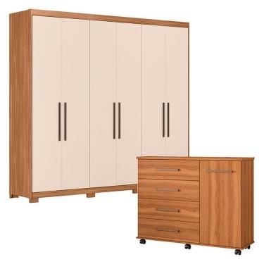 Imagem de Cômoda e Guarda Roupa Casal Flora Venice 62780pe 7 Portas 8 Gavetas em MDF com Pés Amen...