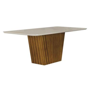 Imagem de Mesa De Jantar Liz 1,80 Com Vidro Freijó Off White – Leifer Móveis