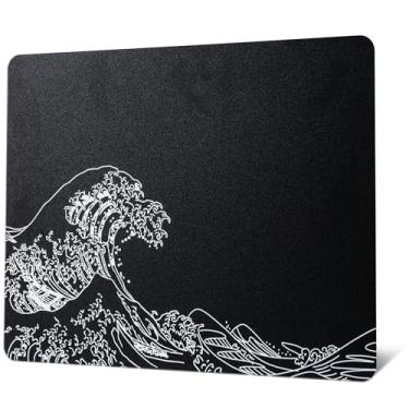 Imagem de Mouse pad de vidro para jogos, mouse pad preto Kanagawa rígido para jogos, tapete de mouse grande profissional 410 mm x 310 mm, superfície de vidro especial com precisão e velocidade aprimoradas