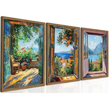 Imagem de Conjunto de 3 arte de parede de janela aberta Henri Matisse, pintura moderna de fauvismo costeiro, paisagem do oceano mediterrâneo, impressões em tela, arte para sala de estar, quarto, 30 x 40 cm