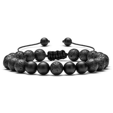 Imagem de Hamoery Pulseira difusora de óleo essencial para aromaterapia pedra vulcânica de 8 mm para homens e mulheres, corda trançada, pedra natural, presentes de ioga, pulseira-21017, 6.5 inch, Pedra