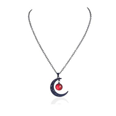 Imagem de ESSPECS Colar gótico de cristal crescente para mulheres, colar de lua gótica para mulheres, Halloween, vermelho, preto, cristal, lua, gótico, Halloween, bruxa, bijuteria para mulheres, Large, Latão