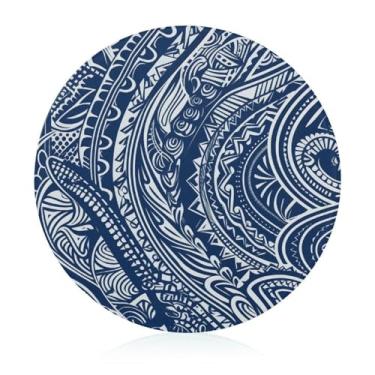 Imagem de Tábua de cortar para cozinha, antiderrapante, resistente ao calor, fácil de limpar, azul polinésio, maori, tribal, tábua, presente de cozinha ideal para cozinheiros domésticos