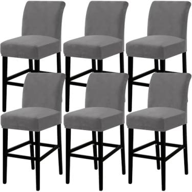 Imagem de Capas De Assento De Banqueta De Bar De Veludo Com Encostos, Capas De Almofada De Banqueta Elásticas Capas De Cadeira De Bar Macias Removíveis Capa De Banco De Bar Elá, Light Gray, 6 pieces