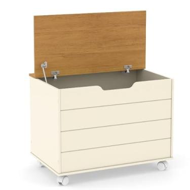 Imagem de Caixa Baú Organizadora Grande Infantil com Tampa e Rodízios Para Brinquedos Quarto Sala Criança(Branco-creme)