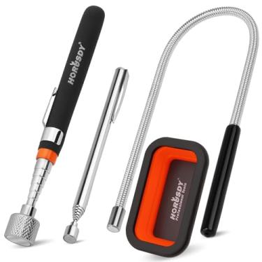 Imagem de HORUSDY Kit de ferramentas magnéticas para captação de 4 peças | Conjunto de ferramentas extensível com ímã telescópico 18-77,5 cm e 12,7-63,5 cm | Vassoura magnética flexível Bend-It | Bandeja de