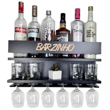 Imagem de Barzinho Para Sala Suporte Para Bebidas Bar Preto com porta taças
