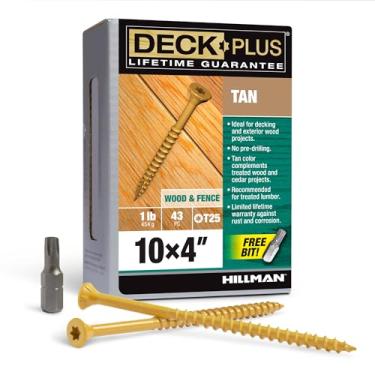 Imagem de Deck Plus Parafusos exteriores de madeira e cerca revestidos com epóxi de 10 cm #10 x 4 Torx/Star Drive Incluídos Rosca Grossa, Parafuso de Decking Resistente à Ferrugem para Exteriores, Bronzeado