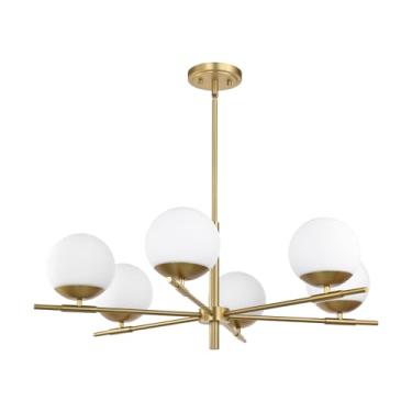 Imagem de Ntsunxeko Pingente de ouro ajustável e lustre de montagem no teto, luminária de sala de jantar sobre mesa, luminária pendente de globo moderno de 6 luzes para sala de estar, quarto, cozinha, corredor