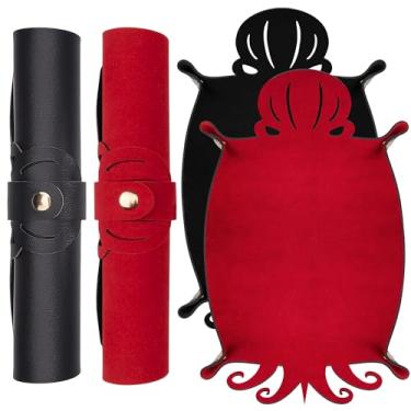 Imagem de SIQUK 2 bandejas de rolagem de dados de polvo de couro PU, bandejas dobráveis para jogos de RPG D&D (preto, vermelho)