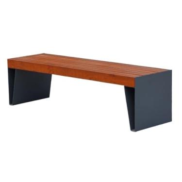 Imagem de ZzleoyuUUs-12 Banco de jardim externo de aço inoxidável, placa de assento de madeira, banco externo, parque, pátio, pátio, banco (grande)