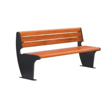 Imagem de ZzleoyuUUs-12 Banco de jardim ao ar livre marrom escuro banco de madeira duplo encosto de aço inoxidável banco de pátio (médio)