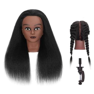 Imagem de Cabeça de manequim HAPOWELL, cabelo 100% real, 45 cm com suporte de fi