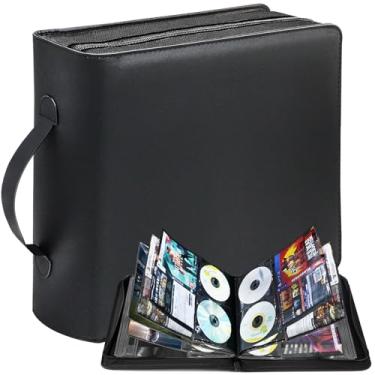 Imagem de PUTNATRUE Estojo de armazenamento de CD/DVD, caixa de armazenamento Blu-Ray, capacidade de 136 discos e 68 bolsos para folhetos, bolsa de armazenamento de mídia perfeita com alça para videogames