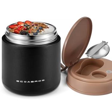 Imagem de Garrafa térmica de alimentos de 440 ml para crianças – Jarra térmica de aço inoxidável SUS316 com colher e alça, garrafa térmica de boca larga para comida quente para crianças e adultos (preto)