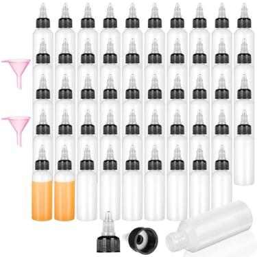 Imagem de JOUTYFOR Pacote com 50 frascos de condimento de plástico de 59 g com 2 funis, frascos de condimento multiuso com tampas para molho de churrasco, molho de ketchup, óleo de xarope artesanal, 59 ml