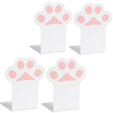 Imagem de MIAO YUAN 2 conjuntos de suportes de livros de metal com pata de gato (4 peças no total) estante de mesa fofa de desenho animado resistente para decoração de casa e escritório (branco)