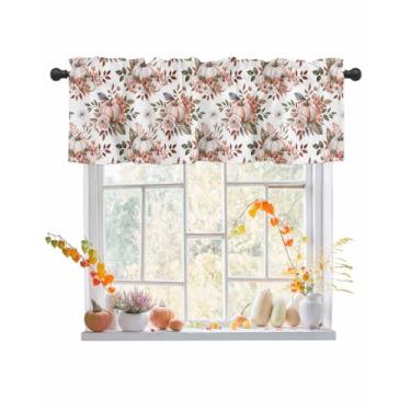 Imagem de Saia floral de abóbora de outono para janelas colheita de outono planta vintage rosa abóbora privacidade haste bolso tratamento de janela saia decorativa cortina curta sanefa para cozinha/sala de