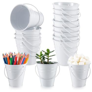 Imagem de Sadnyy 12 baldes pequenos de metal de 8,89 cm com alça, mini balde de metal galvanizado para doces ou travessuras, flores, plantas, artesanato, lembrancinhas de festa de Halloween, decoração de casa