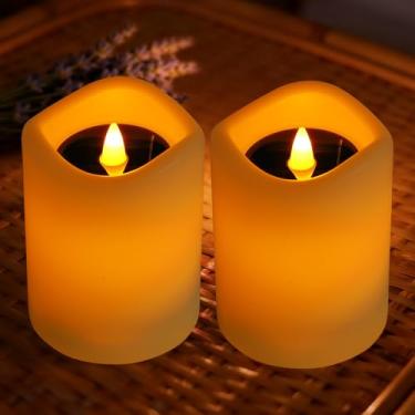 Imagem de Kelvinlux Velas solares à prova d'água, 2 peças, velas sem chamas movidas a energia solar, brilho cintilante do anoitecer ao amanhecer, ligar/desligar automaticamente, bateria substituível, decoração