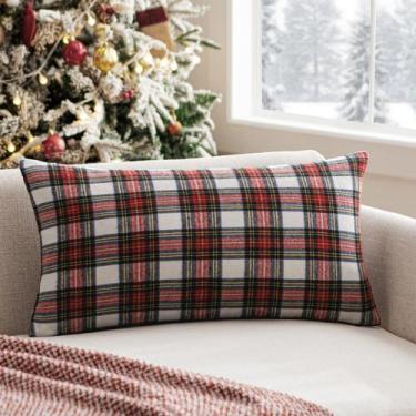 Imagem de Capa de travesseiro MIULEE Scottish Plaid 30x61 cm Vermelha Branca