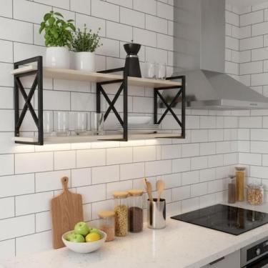 Imagem de Prateleira 120x20cm Estilo Industrial de Parede Madeira e Suporte Resi