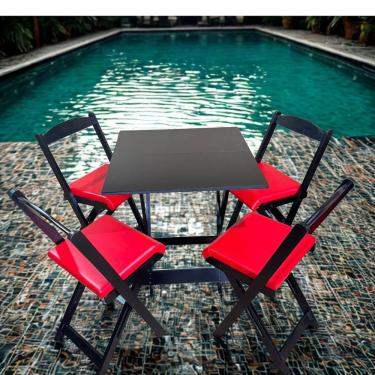 Imagem de Conjunto Mesa Dobrável com 4 Cadeiras Estofado Preto/Vermelho