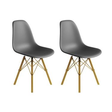 Imagem de Conjunto 2 Cadeiras Eames Estilo Moderno em Ferro Dourado com Assento 