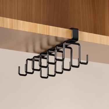 Imagem de Ganchos para canecas de café embaixo de armários e copos, prateleira para armário, banheiro, cozinha, organizador de porta de armário sem broca