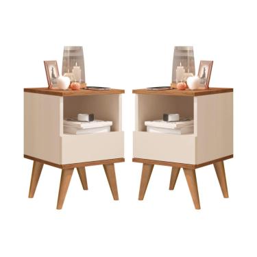 Imagem de Conjunto 2 mesas de cabeceira 1 gaveta Pes Palito Taurus Off white / Nature - Comprar Moveis em Casa