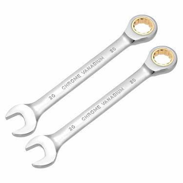 Imagem de HARFINGTON 2 peças chave de catraca de 20 mm métrico 12 pontos CR-V aço cromado alongamento caixa dupla chave catraca de extremidade aberta com 72 dentes e chave inglesa de 5° para reparo