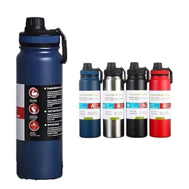 Imagem de Garrafa Térmica 800ml Inox Antivazamento | Parede Dupla Isolada | Alça Portátil, Boca Larga, Durável e Livre de BPA | Ideal para Academia, Trabalho e Viagens (Azul)