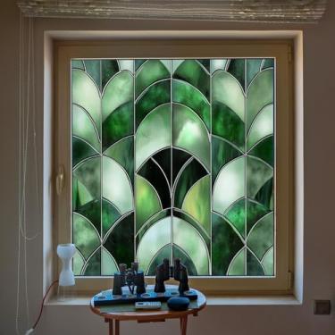 Imagem de Alwayspon Película de janela arco-íris de vitral não adesivo, estilo Art Nouveau, adesivos de privacidade de vinil removível, película de vidro com controle de calor UV