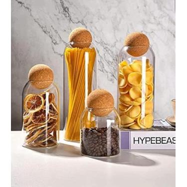 Imagem de Pacote Com 4 Potes De Vidro Sem Chumbo Selados Com Rolha Esférica Para Armazenamento De Nozes, Potes De Grãos De Café, Potes De Vidro Para Armazenamento De Alimentos