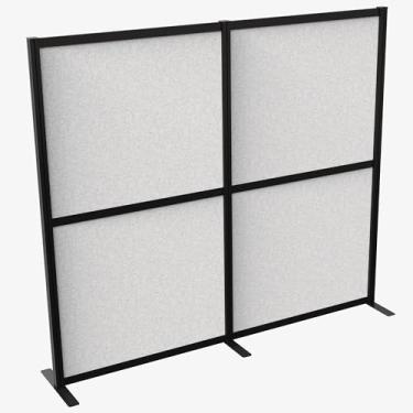 Imagem de VIVO Sistema de parede modular, 2 painéis PET, divisórias de cubículo de escritório profissionais modernas, tela de privacidade independente, 167 cm de altura, cinza claro, moldura preta, PP-MWS63B