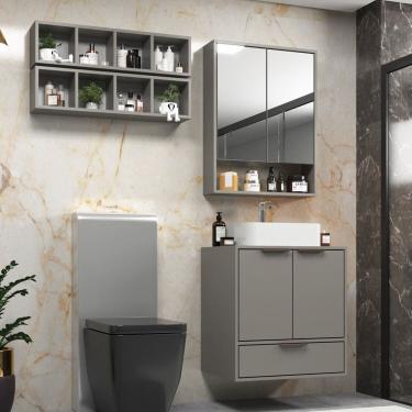Imagem de Gabinete para Banheiro Modular Prime Yescasa Cimento